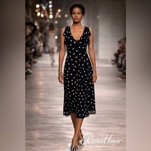 Zimmermann Black Midi Dress with White Abstract Spot Print – Size 0